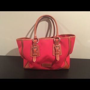 Dooney and Bourke red canvas and leather tote